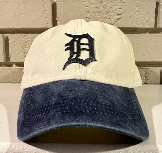 Denim and Beige Old English D Patch Dad Hat