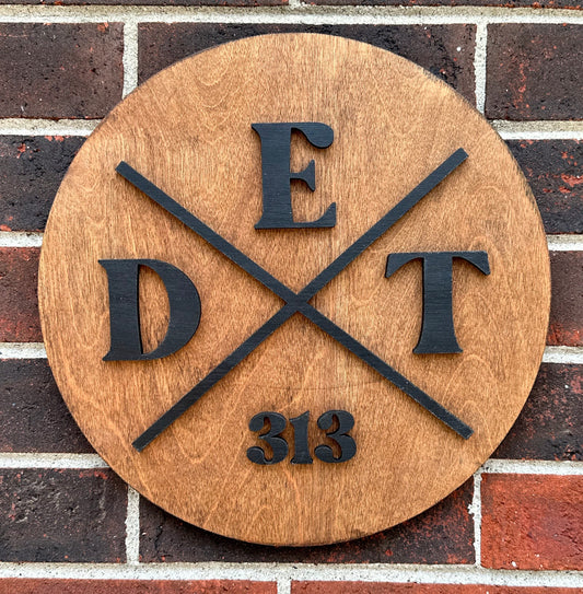 DET 313 12" Round Wood Sign - Detroit Decor