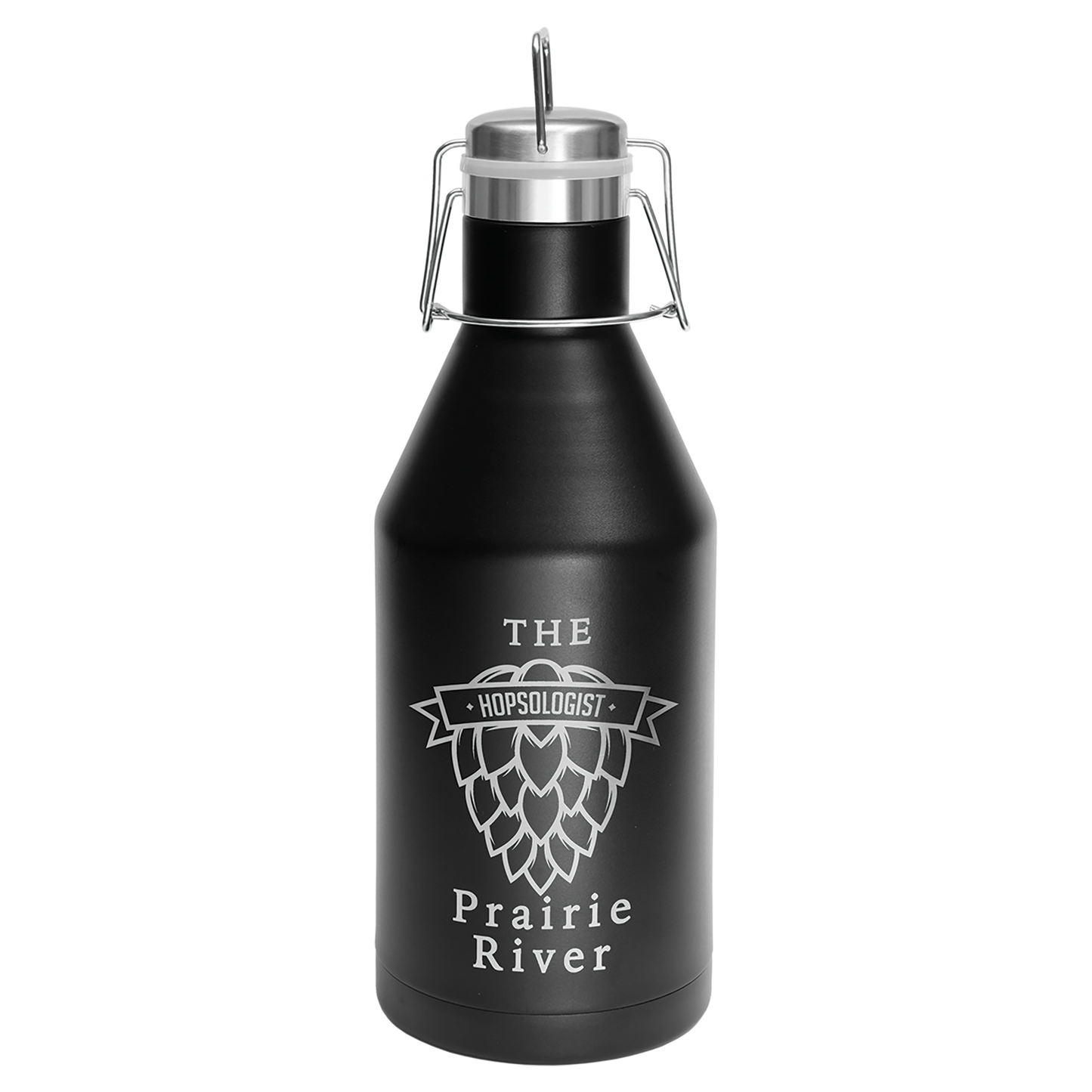 Laser Engraved 64 oz. Black Vacuum Insulated Growler with Swing-Top Lid