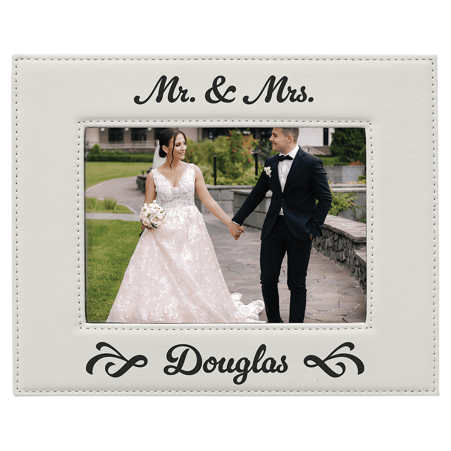 White 5" x 7" Laserable Leatherette Photo Frame
