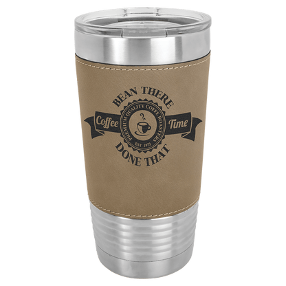 Light Brown Polar Camel 20 oz. Laserable Leatherette Tumbler with Clear Lid