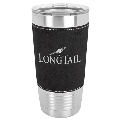 Black/Silver Polar Camel 20 oz. Laserable Leatherette Tumbler with Clear Lid