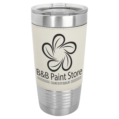 White/Black Laserable Leatherette Tumbler with Clear Polar Camel 20 oz. Lid