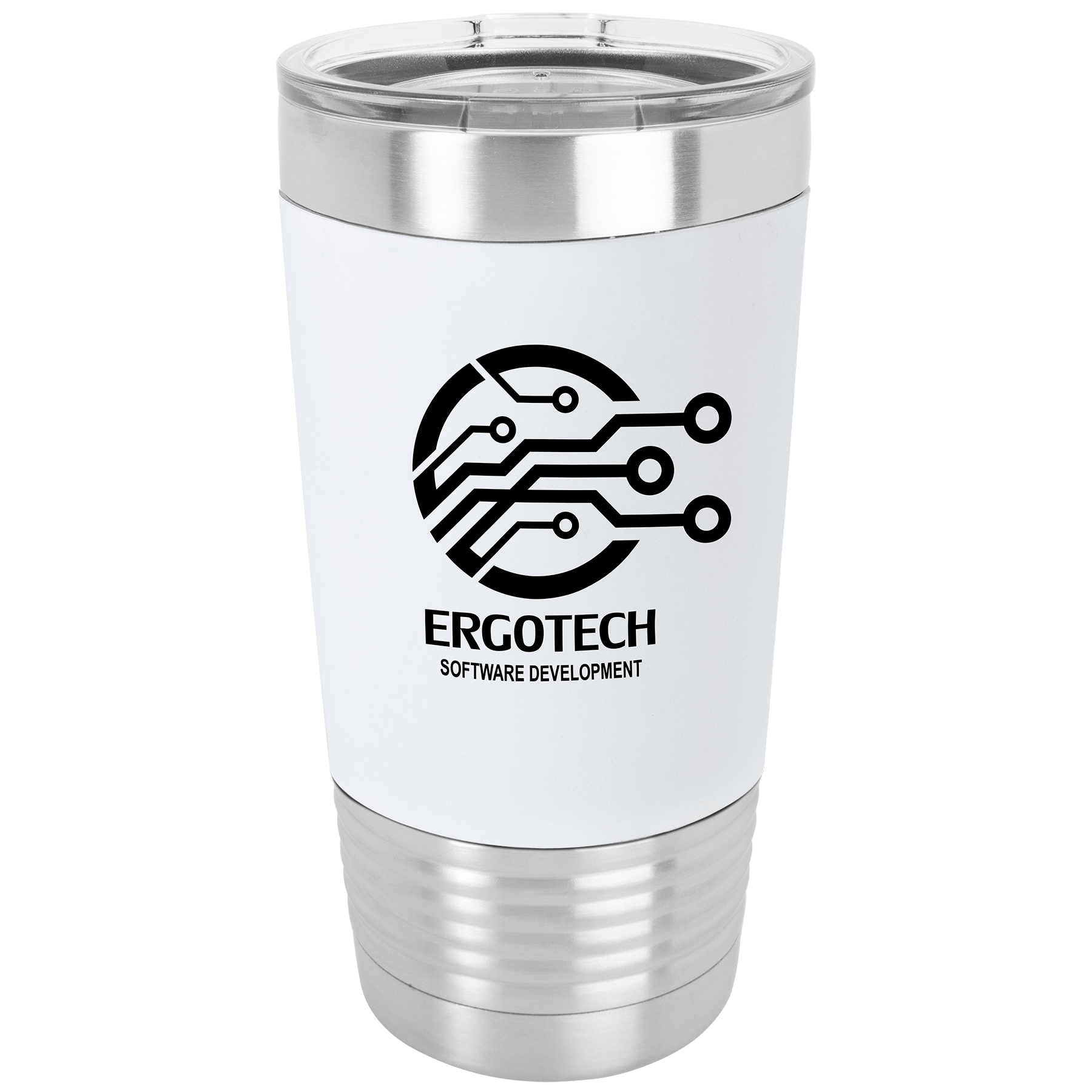 White/Black Tumbler with Silicone Grip and Clear 20 oz. Polar Camel Lid