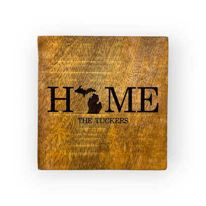 Set of Four Personalized Michigan Home Bamboo Coasters