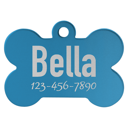 Blue 1 1/4" x 3/4" Laserable Anodized Aluminum Bone Pet Tag