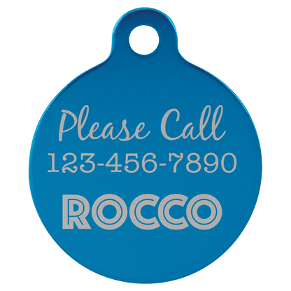 Blue 1 1/4" Laserable Anodized Aluminum Round Pet Tag with Tab