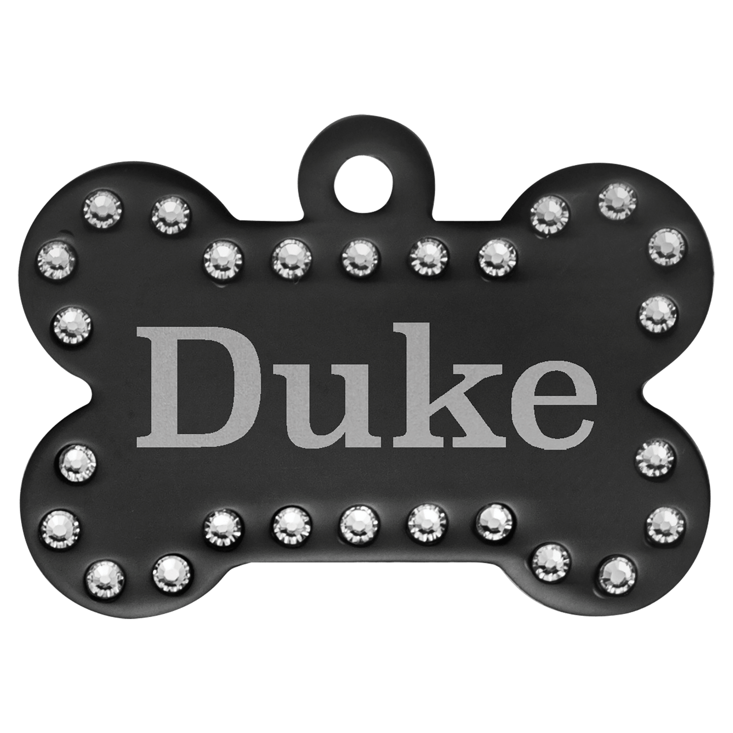Black 1 1/2" x 1" Laserable Anodized Aluminum Swarovski Bling Bone with Tab