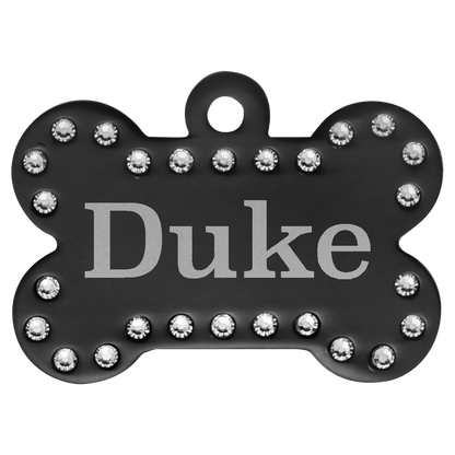 Black 1 1/2" x 1" Laserable Anodized Aluminum Swarovski Bling Bone with Tab