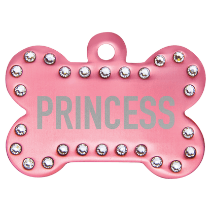 Pink 1 1/2" x 1" Laserable Anodized Aluminum Swarovski Bling Bone with Tab