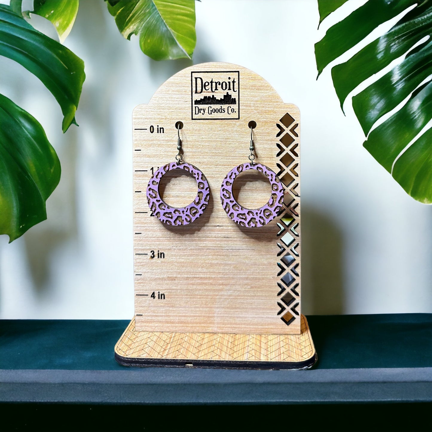 Purple Leopard Wood Dangle Earrings