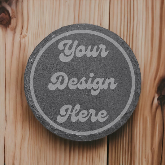 Set of Four Customized 4" Slate Laser Engraved Round Coasters - Upload Your Own Design or Logo