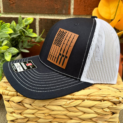 American Flag Fishing Rods Leatherette Patch Snap Back