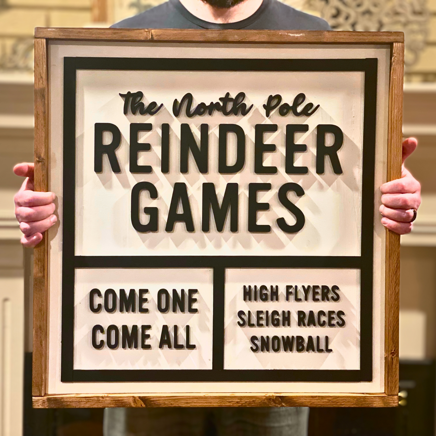 Reindeer Games Christmas Rustic 3D Wood Sign