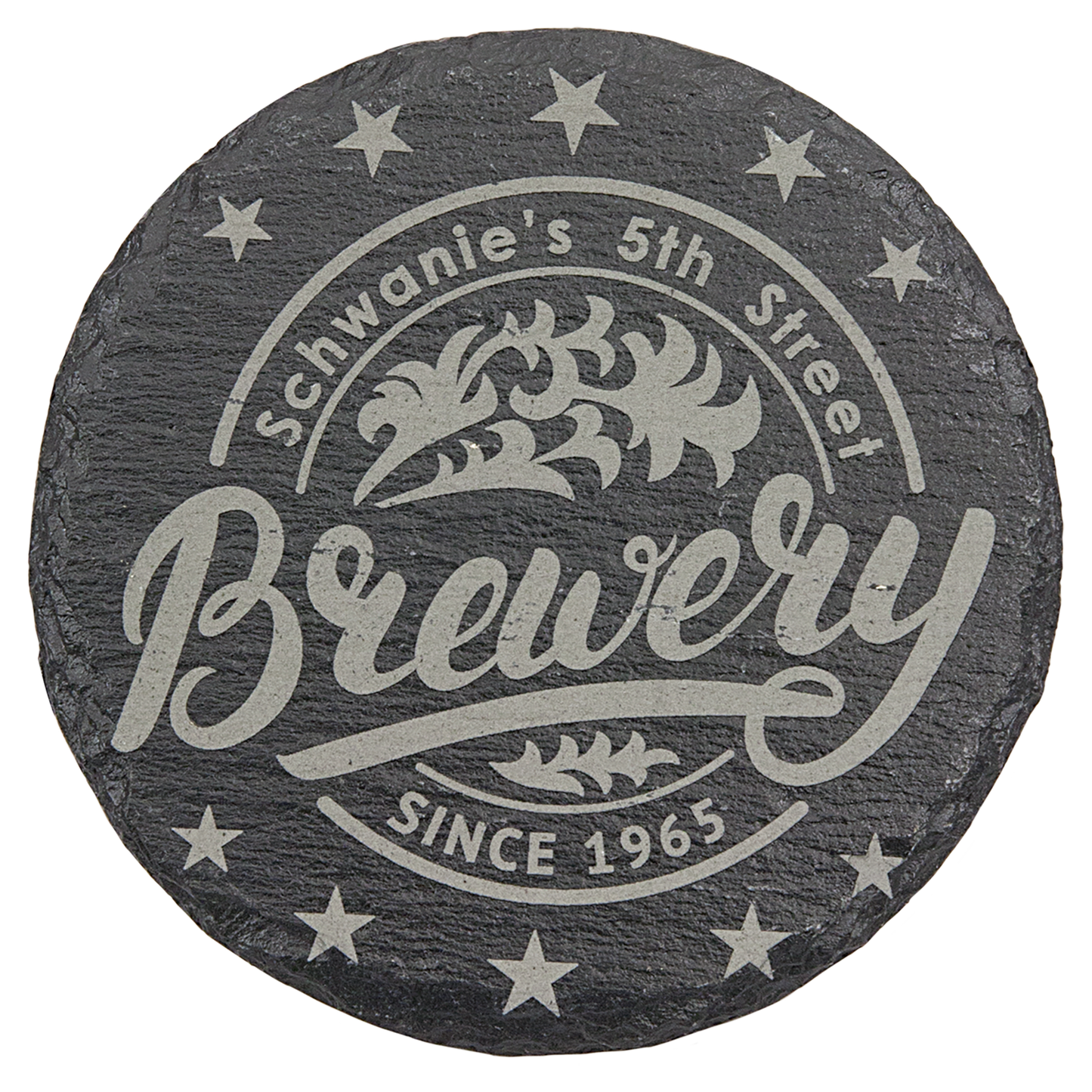 Set of Four Customized 4" Slate Laser Engraved Round Coasters - Upload Your Own Design or Logo