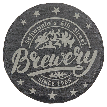 Set of Four Customized 4" Slate Laser Engraved Round Coasters - Upload Your Own Design or Logo