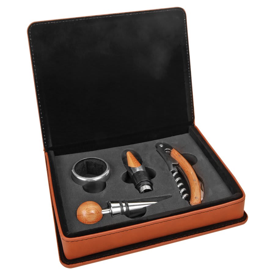 Rawhide Laserable Leatherette 4-Piece Wine Tool Set