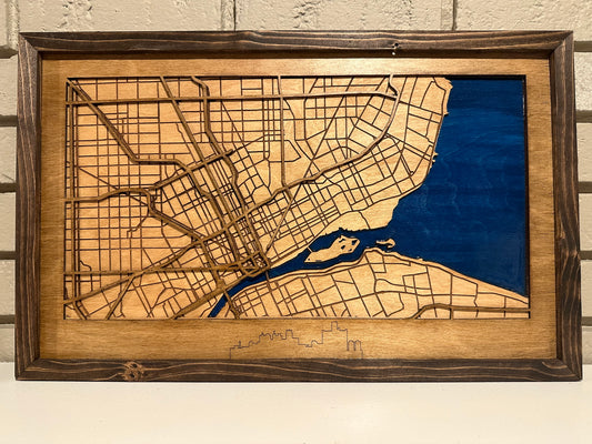 Detroit Tri-Layer Map - Handmade