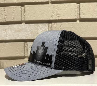 Detroit City Skyline Leatherette Patch Hat