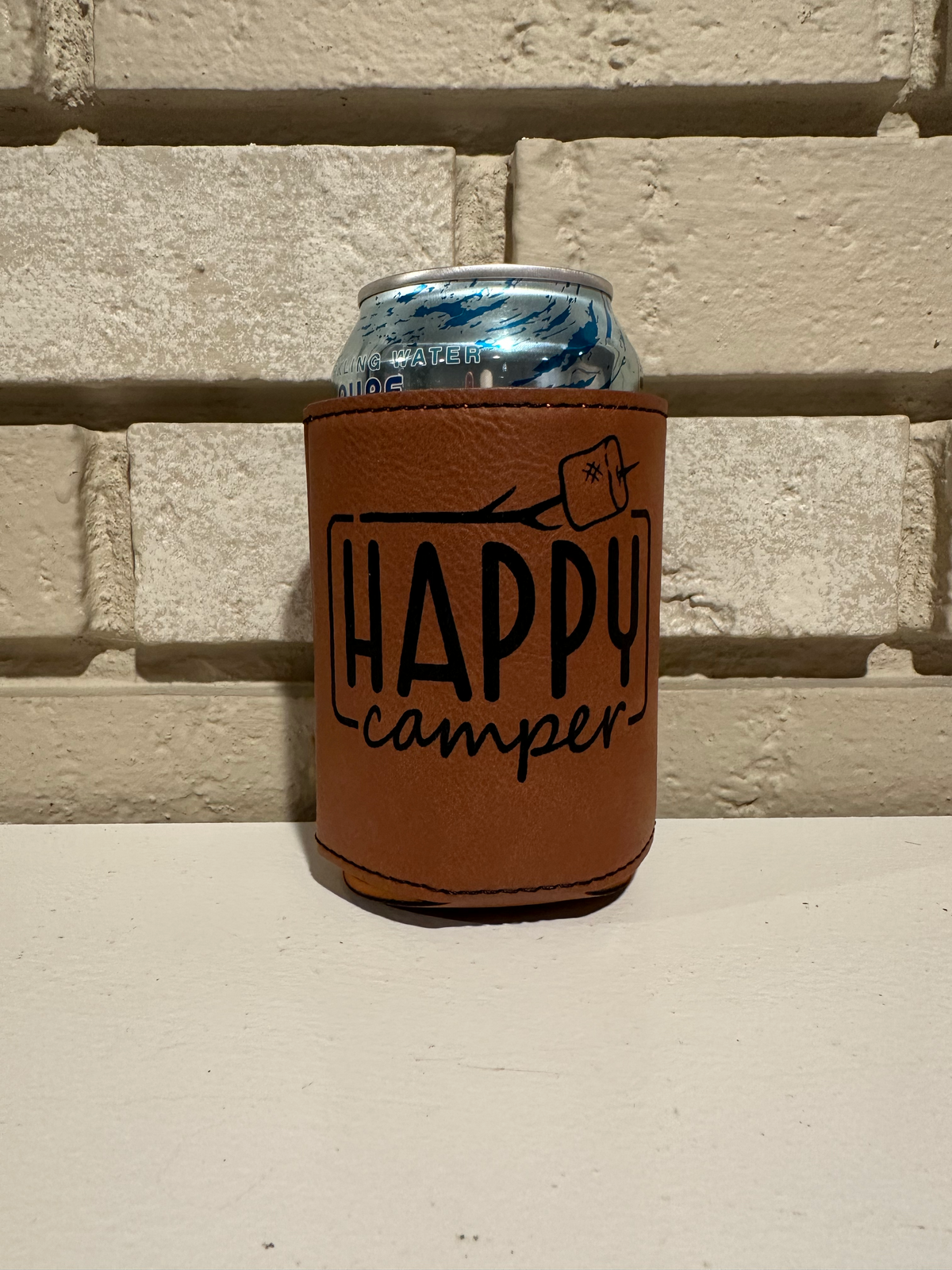 Happy Camper Laser Engraved Leatherette Koozie