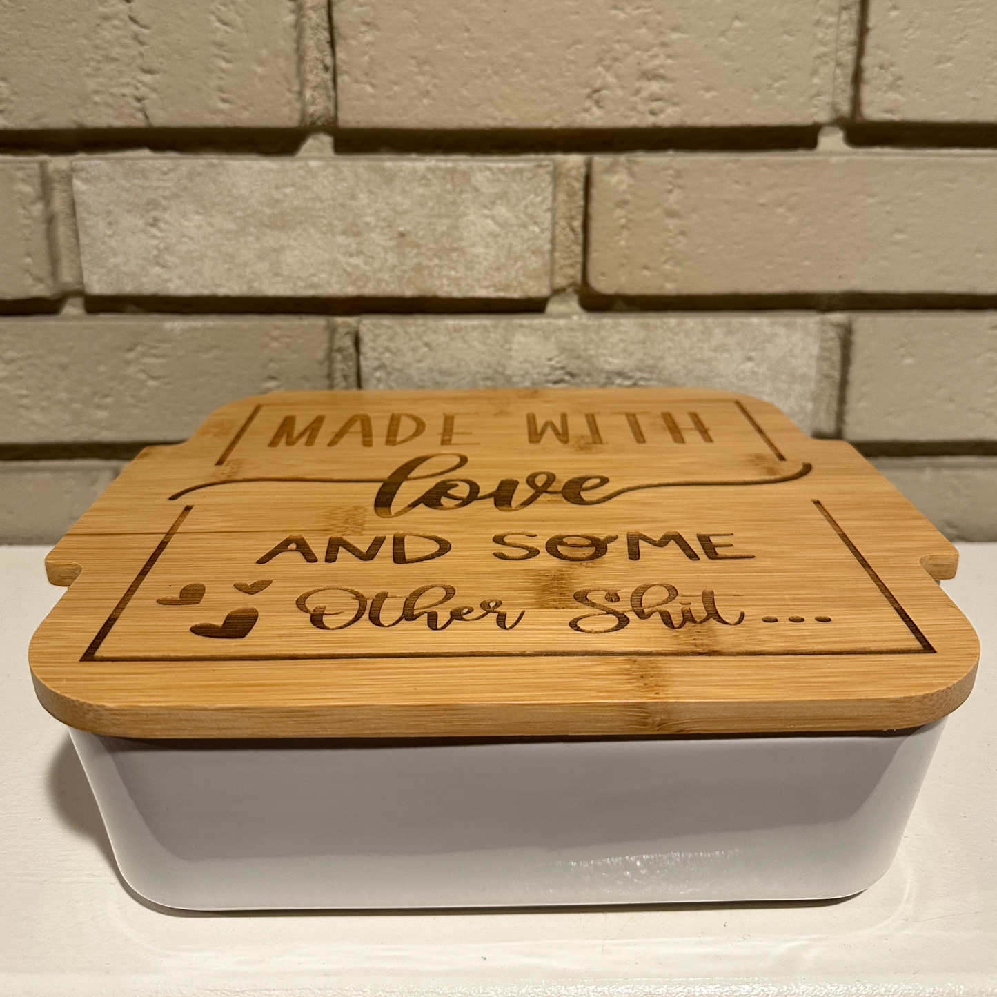 Made with Love and Some Other Shit 9x9" Casserole Dish with Laser Engraved Bamboo Lid