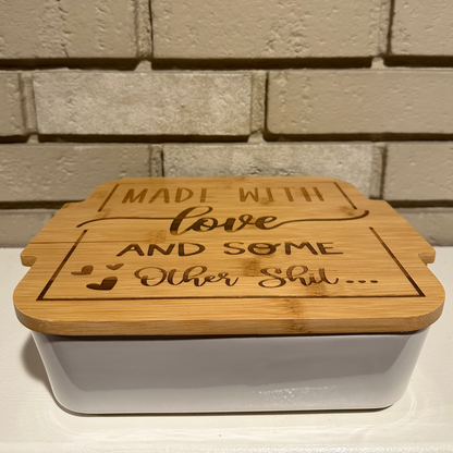 Made with Love and Some Other Shit 9x9" Casserole Dish with Laser Engraved Bamboo Lid