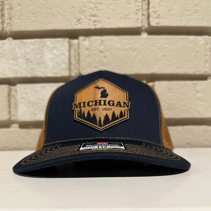 Michigan Hexagon Bamboo Leatherette Patch Hat