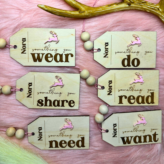 Personalized Present Tags - Laser Cut Wood and Acrylic Christmas Tag - Four Colors