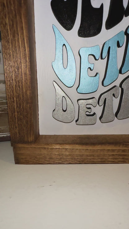 Detroit Football Wavy Wood Sign