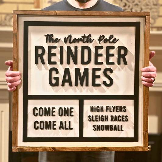 Reindeer Games Christmas Rustic 3D Wood Sign - Detroit Dry Goods