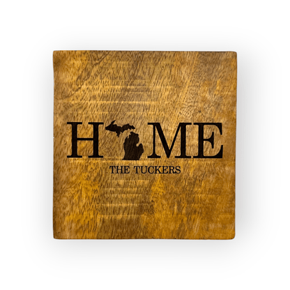 Set of Four Personalized Michigan Home Bamboo Coasters - Detroit Dry Goods