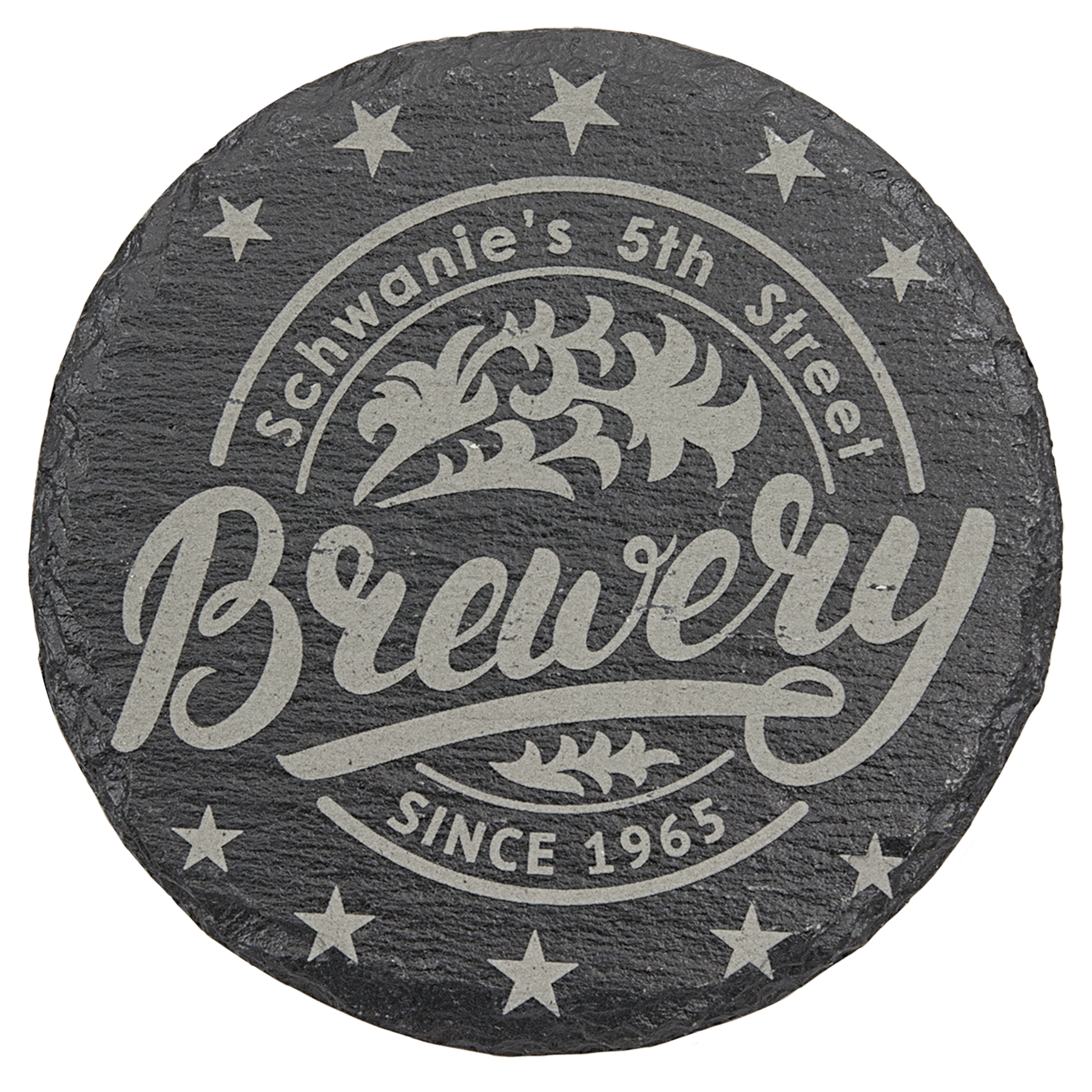 Single Customized 4" Slate Laser Engraved Round Coaster - Upload Your Own Design or Logo - Detroit Dry Goods