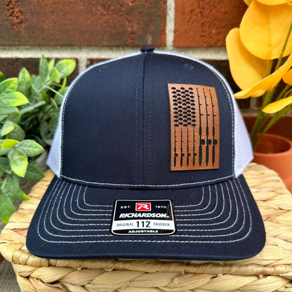 American Flag Fishing Rods Leather Patch Trucker Hat - Detroit Dry Goods