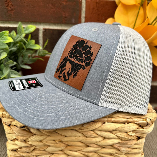 Bigfoot Foot Leather Patch Trucker Hat - Gray and White - Detroit Dry Goods