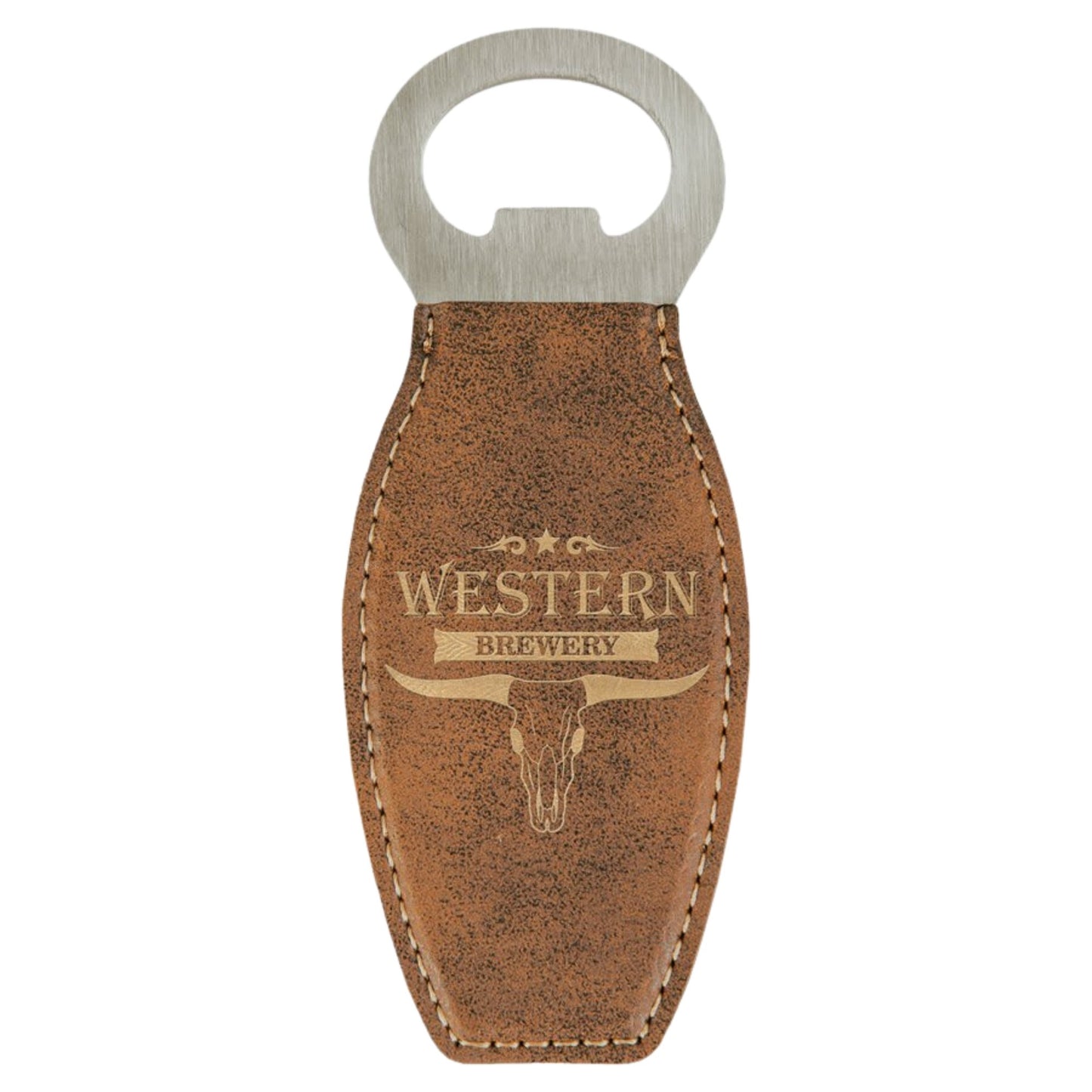 Custom Laser Engraved Leather Grip Bottle Opener with Magnet - Upload Your Own Logo or Design - Detroit Dry Goods