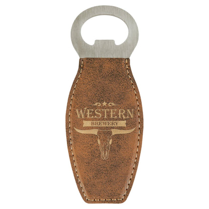 Custom Laser Engraved Leather Grip Bottle Opener with Magnet - Upload Your Own Logo or Design - Detroit Dry Goods