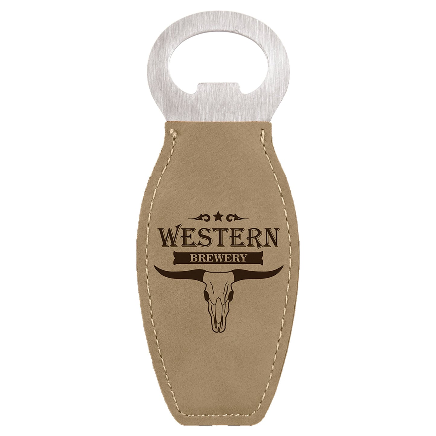 Custom Laser Engraved Leather Grip Bottle Opener with Magnet - Upload Your Own Logo or Design - Detroit Dry Goods