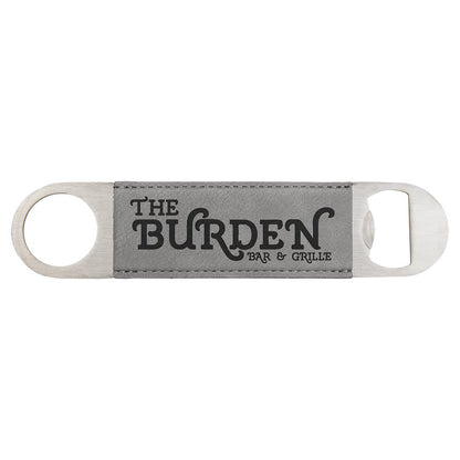 Custom Laser Engraved Leather Wrapped Double Sided Metal Bottle Opener - Upload Your Own Logo or Design - Detroit Dry Goods