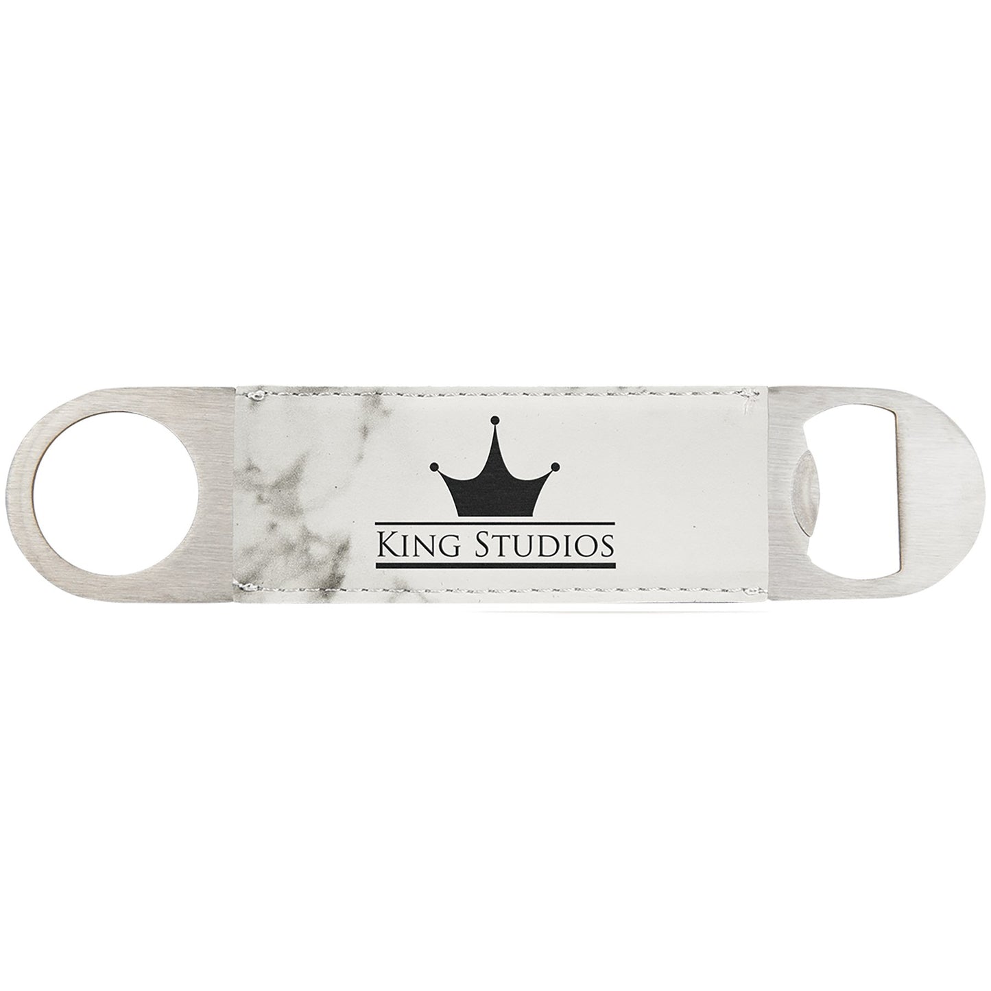 Custom Laser Engraved Leather Wrapped Double Sided Metal Bottle Opener - Upload Your Own Logo or Design - Detroit Dry Goods