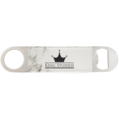 Custom Laser Engraved Leather Wrapped Double Sided Metal Bottle Opener - Upload Your Own Logo or Design - Detroit Dry Goods