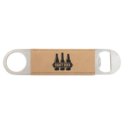 Custom Laser Engraved Leather Wrapped Double Sided Metal Bottle Opener - Upload Your Own Logo or Design - Detroit Dry Goods