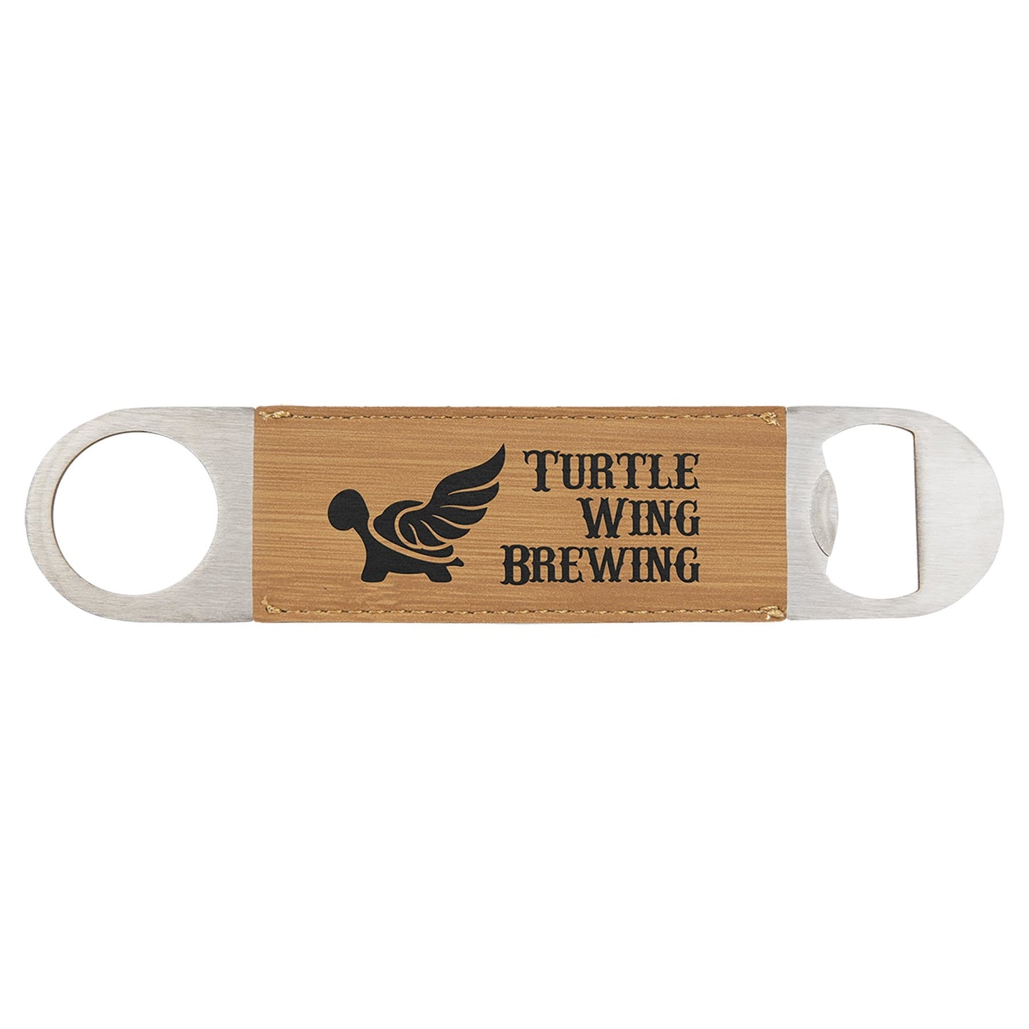 Custom Laser Engraved Leather Wrapped Double Sided Metal Bottle Opener - Upload Your Own Logo or Design - Detroit Dry Goods