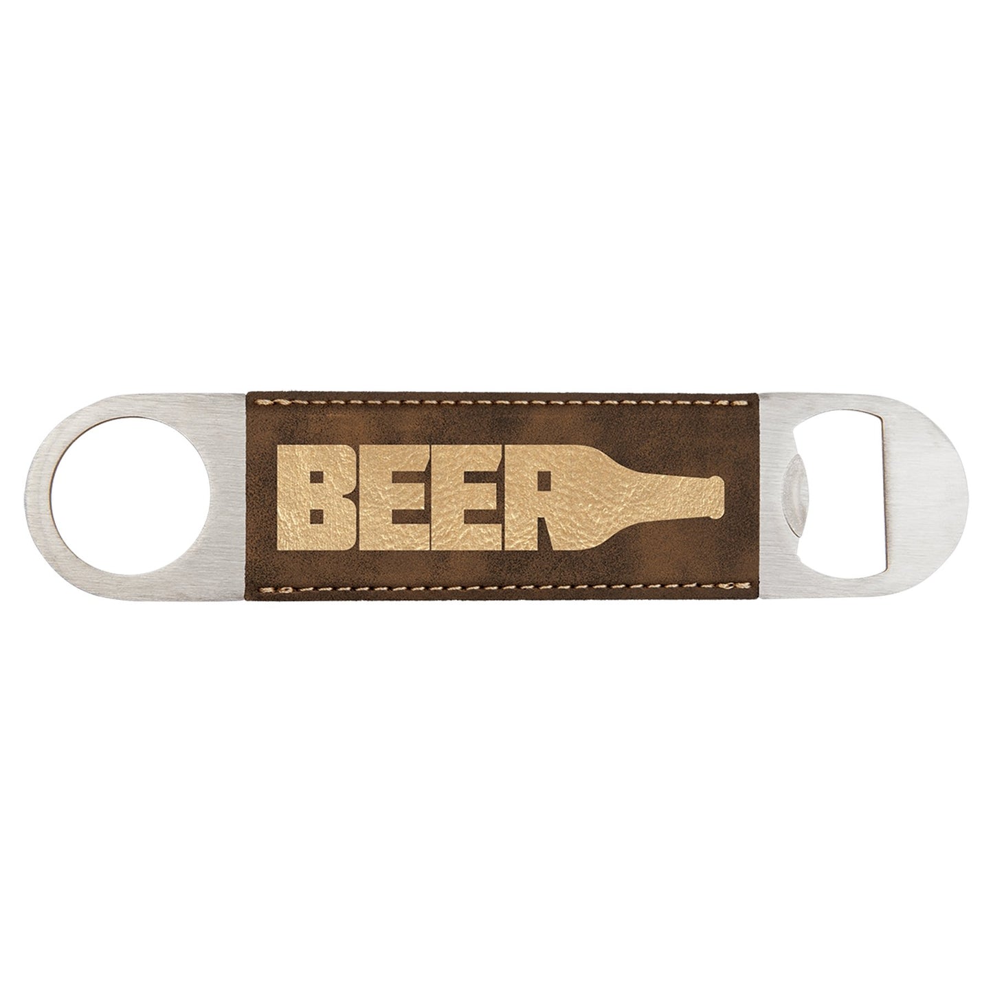 Custom Laser Engraved Leather Wrapped Double Sided Metal Bottle Opener - Upload Your Own Logo or Design - Detroit Dry Goods