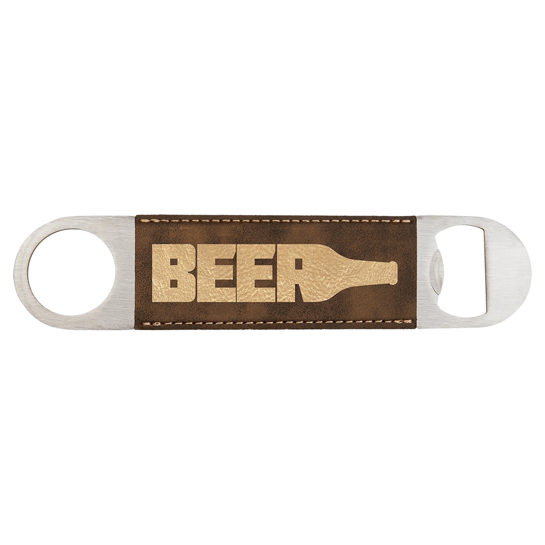 Custom Laser Engraved Leather Wrapped Double Sided Metal Bottle Opener - Upload Your Own Logo or Design - Detroit Dry Goods