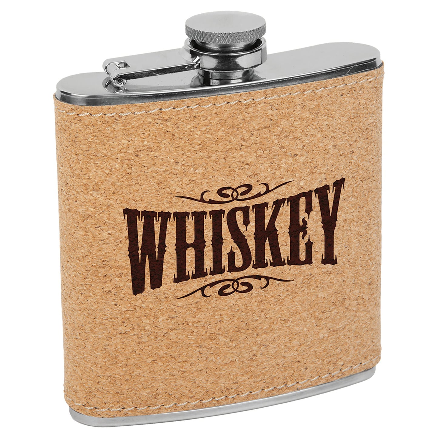 Custom Laser Engraved Stitched Leather Wrapped Stainless Steel Flask - Upload Your Own Logo or Design - Detroit Dry Goods