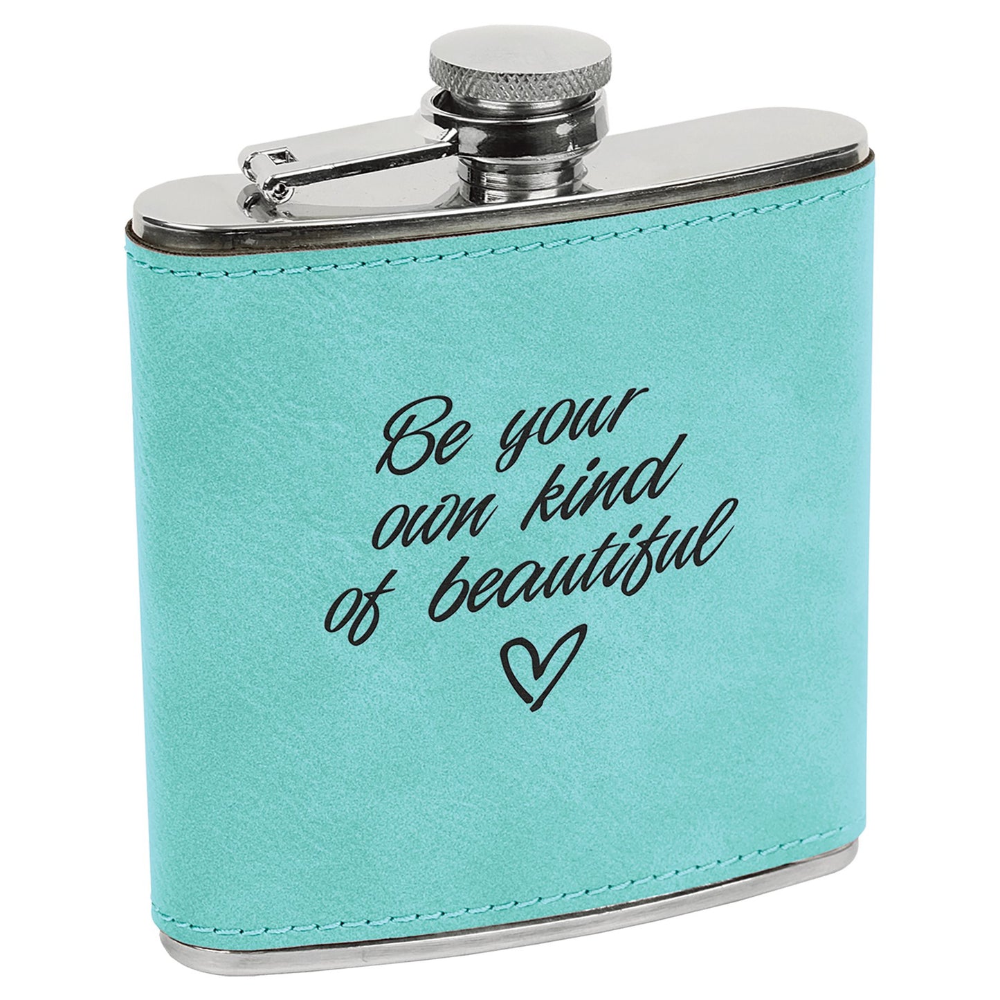 Custom Laser Engraved Stitched Leather Wrapped Stainless Steel Flask - Upload Your Own Logo or Design - Detroit Dry Goods