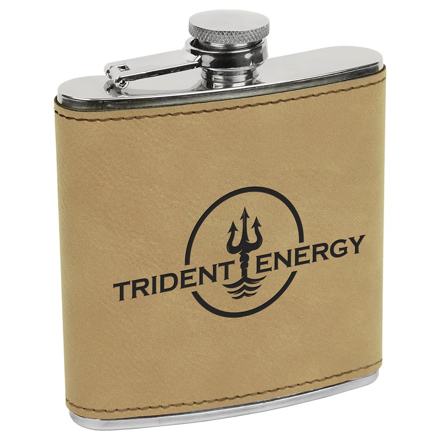 Custom Laser Engraved Stitched Leather Wrapped Stainless Steel Flask - Upload Your Own Logo or Design - Detroit Dry Goods