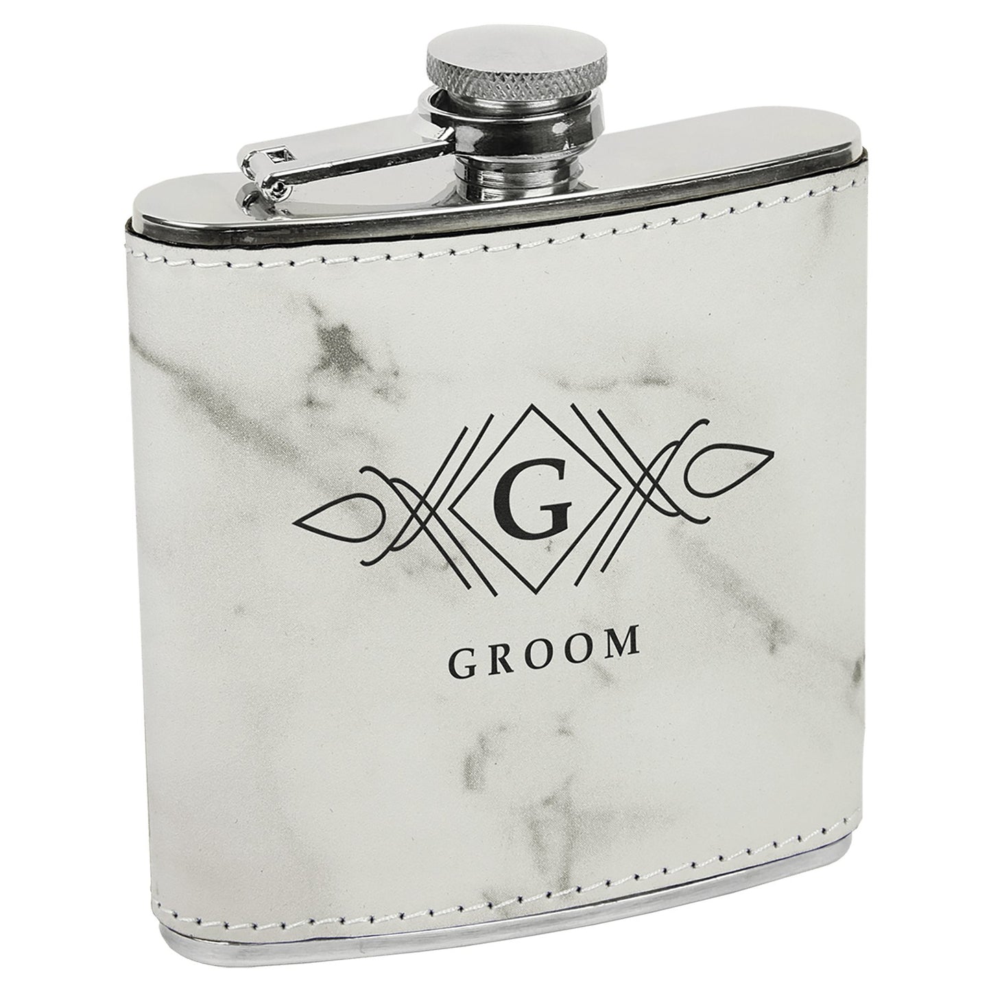 Custom Laser Engraved Stitched Leather Wrapped Stainless Steel Flask - Upload Your Own Logo or Design - Detroit Dry Goods