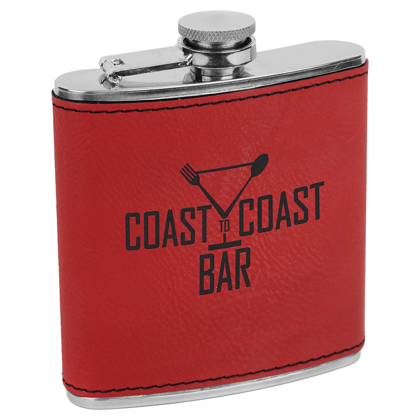 Custom Laser Engraved Stitched Leather Wrapped Stainless Steel Flask - Upload Your Own Logo or Design - Detroit Dry Goods