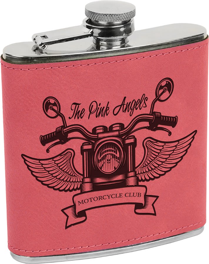 Custom Laser Engraved Stitched Leather Wrapped Stainless Steel Flask - Upload Your Own Logo or Design - Detroit Dry Goods